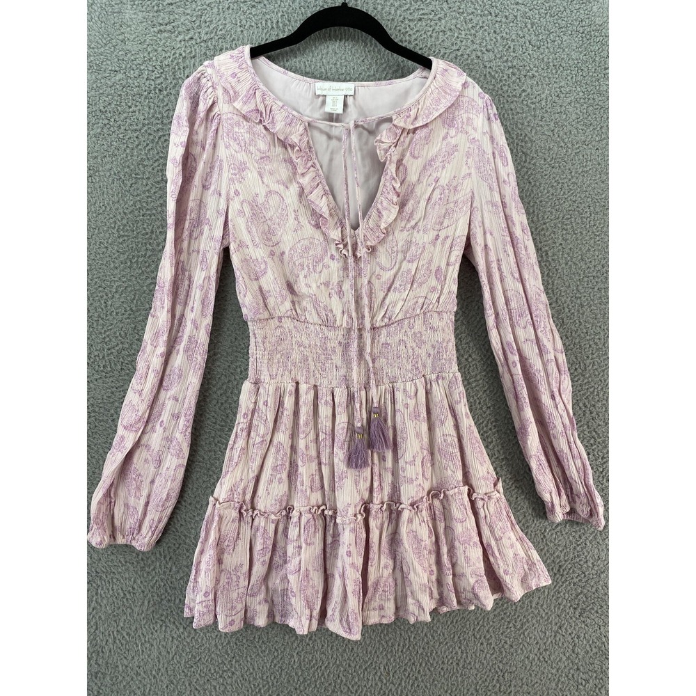 House Of Harlow 1960 Tunic Blouse Womens S Pink Paisley Ruffle Tassel Lined Boho